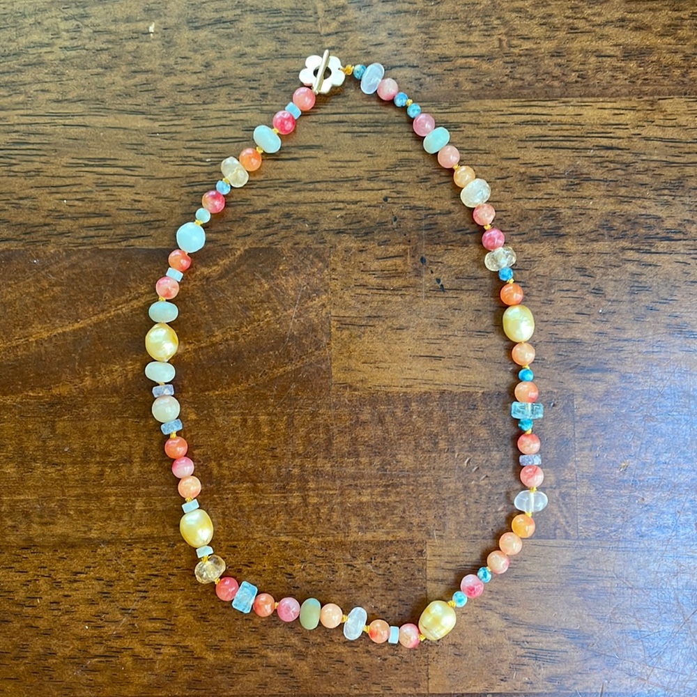 Pearl citrine and aquamarine choker necklace
